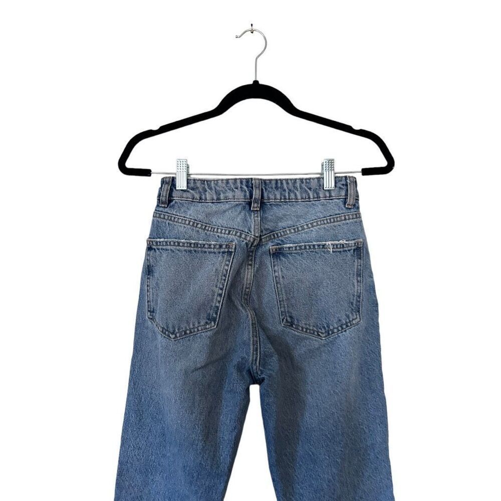 Zara 5 Pocket Design Distressed Ripped Denim Straight Jeans Blue Size 4 - Picture 2 of 11